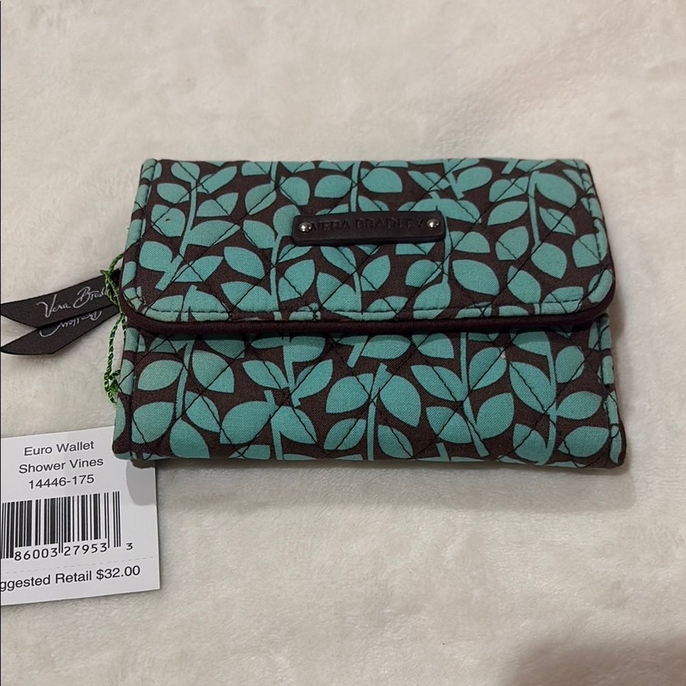 Vera Bradley Euro Wallet Green and Brown “Shower Vines” Pattern